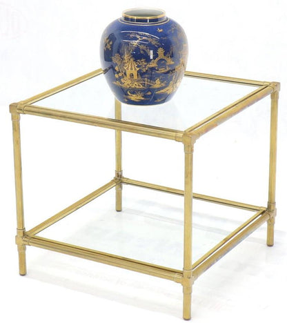 Heavy Machined Brass Glass Top Cube Shape Side Coffee Table