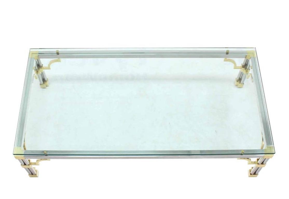 Heavy Thick Glass Brass and Chrome Coffee Table