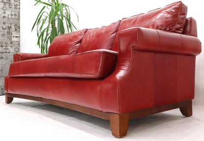 Concave Front Edge Tomato Red Leather Upholstery Couch Leather Sofa Thomasville