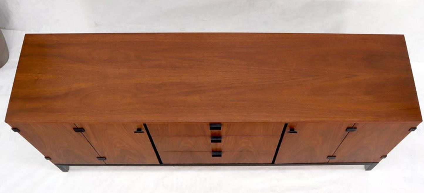 American Walnut 9 Drawers Two Doors Compartment Long Dresser Credenza Restored