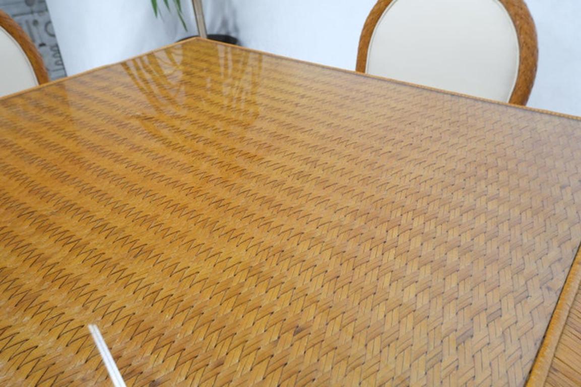 Leather Basket Weave Wicker Style Square Dining Room Table 4 Chairs Glass Top