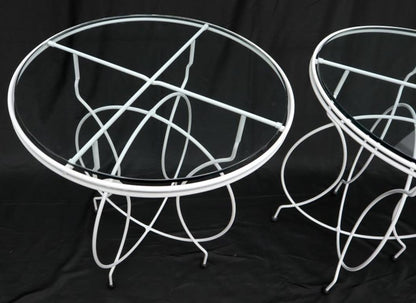 Pair of Midcentury Ice Cream Style Round Folding Cafe Tables Glass Tops