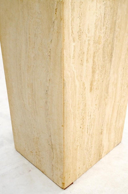 Italian Single Travertine Pedestal Glass Top Dining Conference  Table