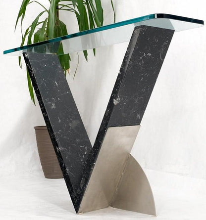 "V" Shape Marble Base Thick Glass Top Modern Custom Design Console Table