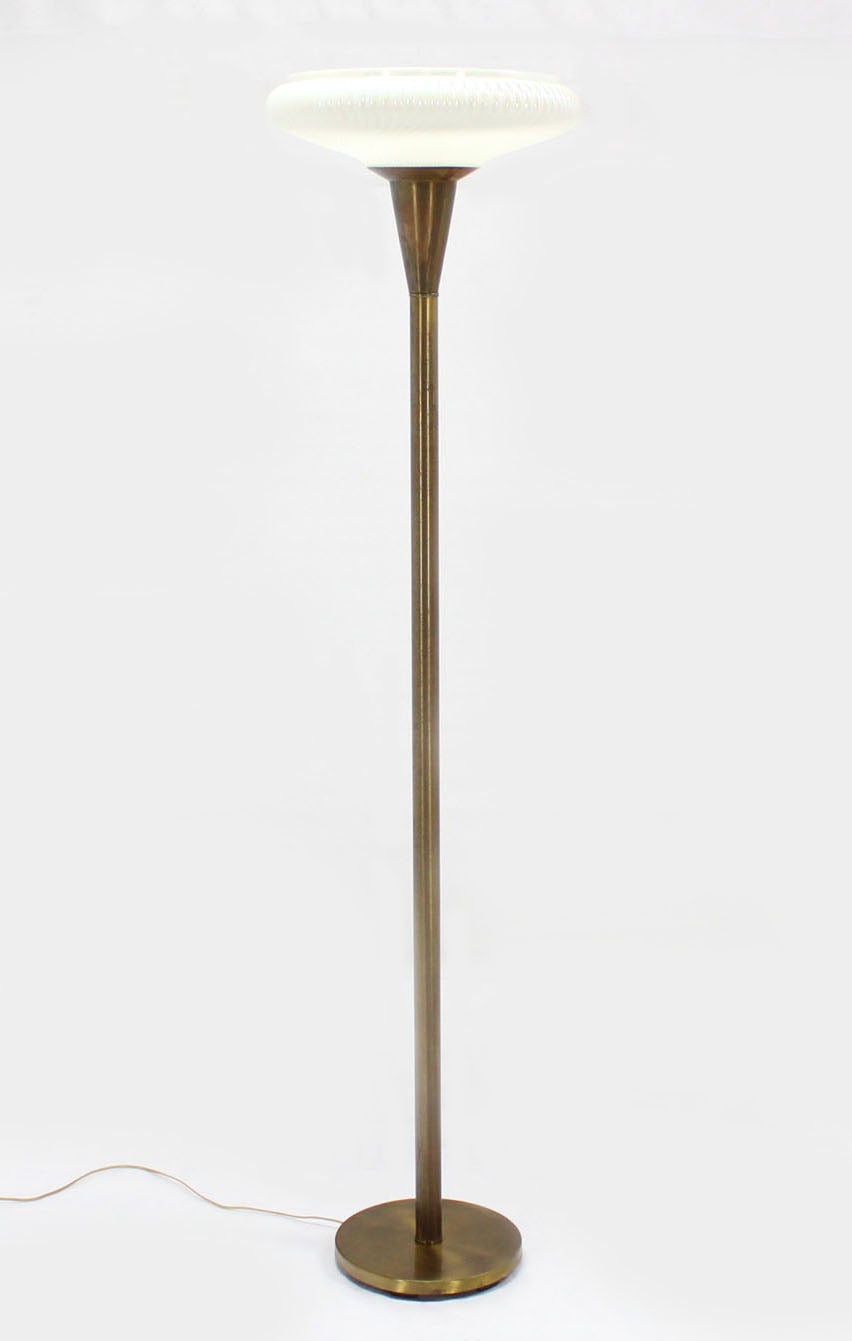 Brass Base  with Irredescent Shade Floor Lamp Torchere
