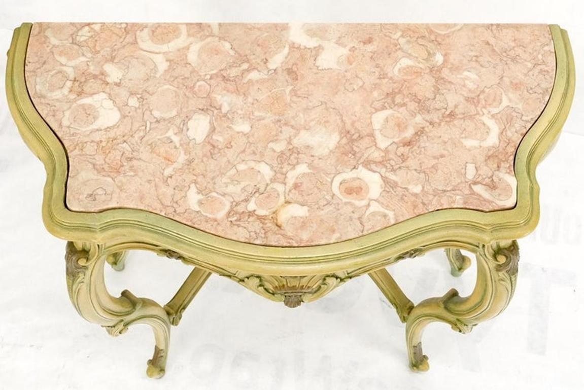 Carved French Regency Paint Decorated Console Table w/ Rouge Pink Marble Top