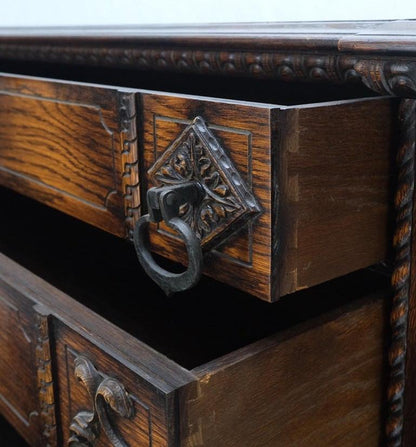 Jacobean Fine Carved Oak Sideboard Credenza Buffet Cabinet Mint