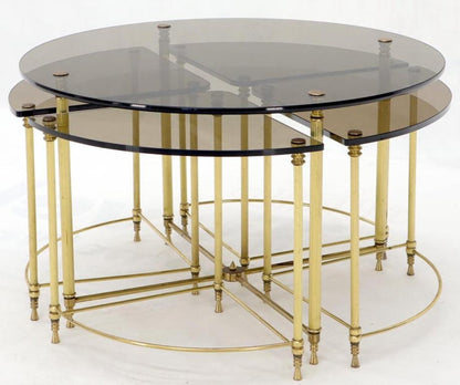Circular Round Smoked Glass Brass Legs Nesting Coffee Table