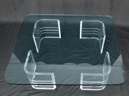 Large Wide Rectangle Rounded Corners Thick Glass Coffee Table