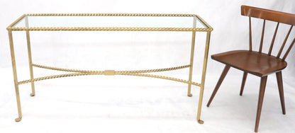 Twisted Rope Forged Gold Finish Glass Top Console Table