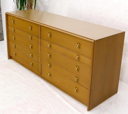 Paul Frankl for Johnson Furniture 10 Drawer Double Dresser Solid Brass X Pulls