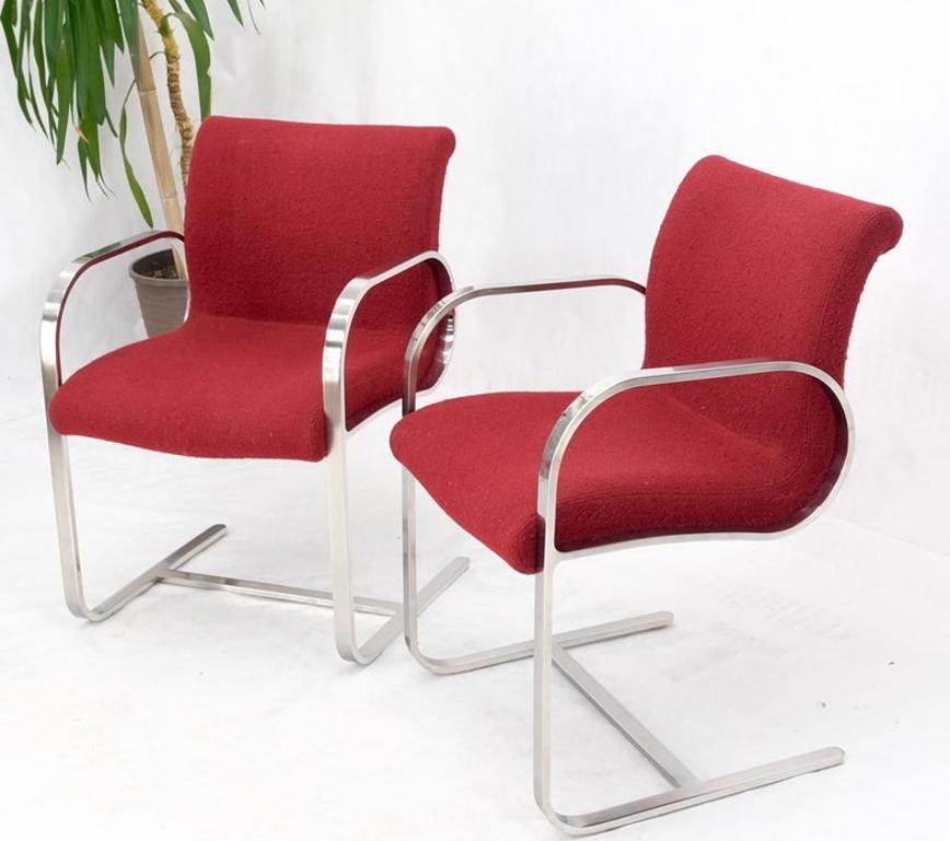 Pair Heavy Solid Stainless Steel Formed Bend Frame Side Lounge Chairs Red Uphols