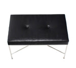 Black Leather Upholstered Rectangular X-Base Bench