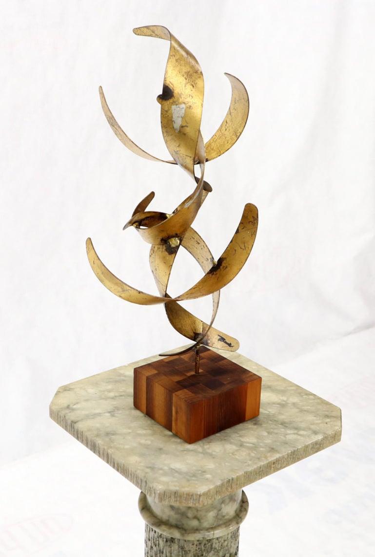 William Bowie Table Top Metal Gold Leaf Sculpture Solid Wood Block Base