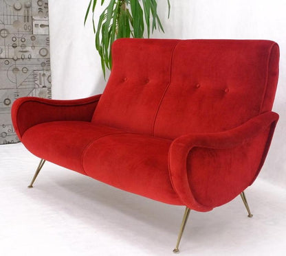 Red Upholstery Brass Legs Mid century Italian Modern Sofa Loveseat