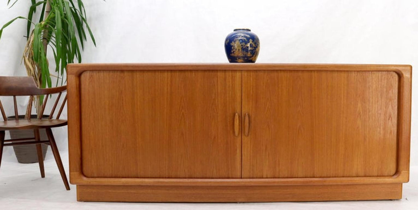 Danish Mid-Century Modern Teak Tambour Doors Long Dresser Credenza by Dyrlund