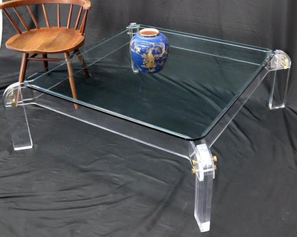 Large Lucite Base Square Glass Top Coffee Table