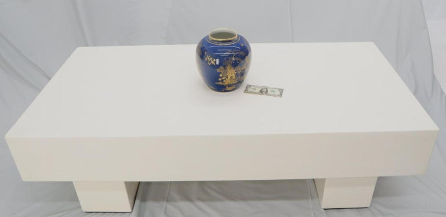 Mid Century Modern Double Pedestal Thick Cream Off-White Lacquer Coffee Table