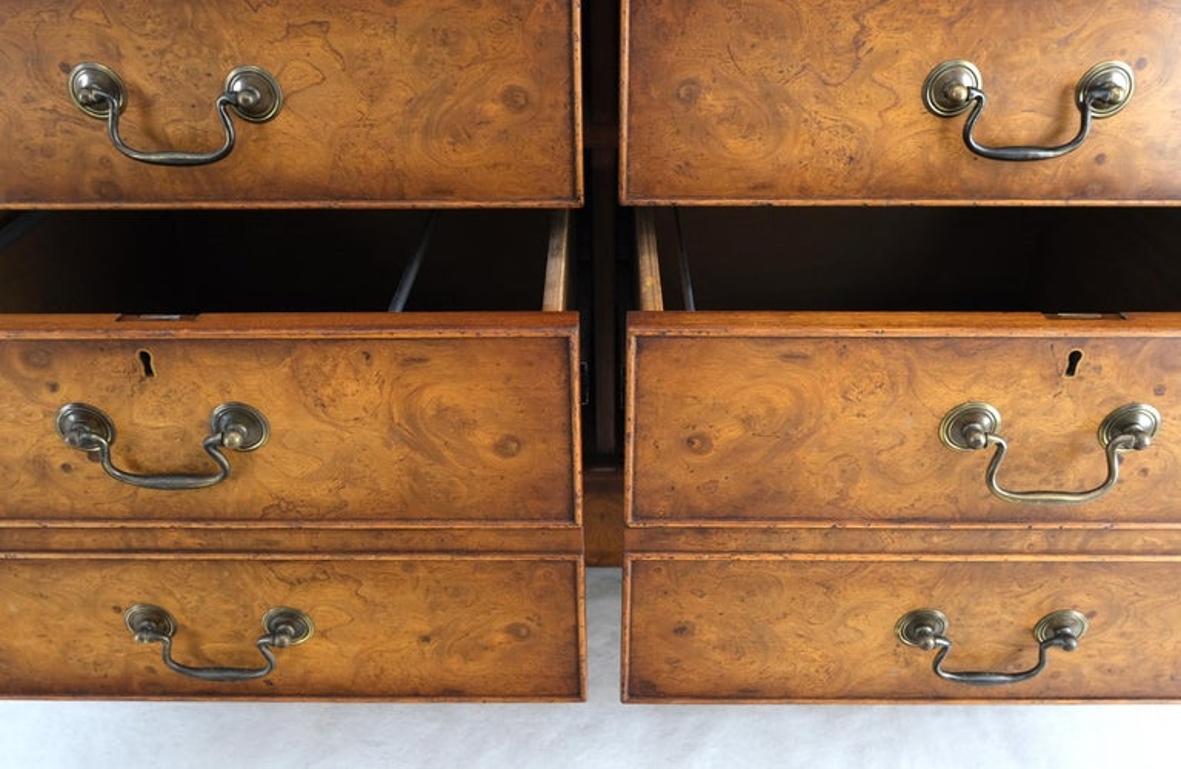 4 Drawers Embossed Leather Top Burl Wood File Cabinet Credenza w/ Key MINT