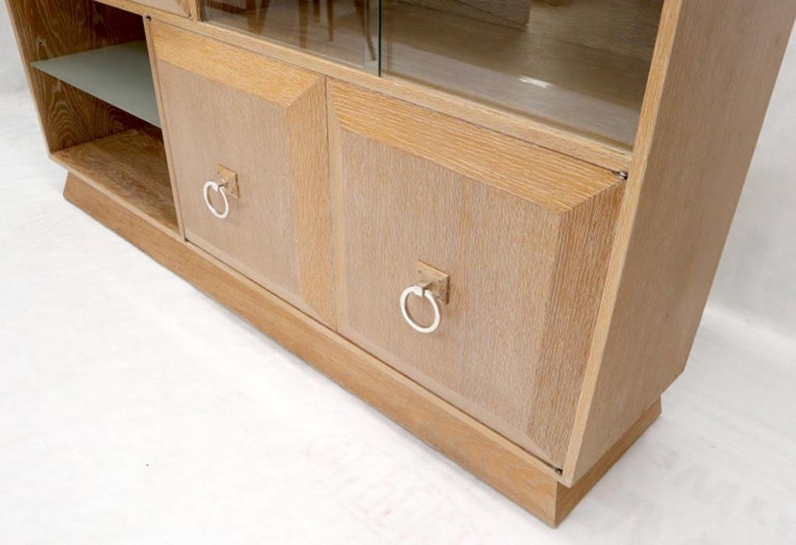 Cerused White Wash Oak Drop Front Secretary Desk Bookcase Credenza