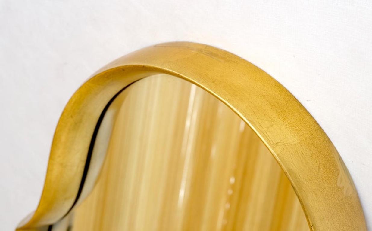 Shield Shape Wood Frame Gold Gilt Wall Mirror Hollywood Regency Mid Century Mint