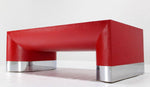 Large Rectangle Grass Cloth Mid-Century Modern Coffee Table in Fire Red