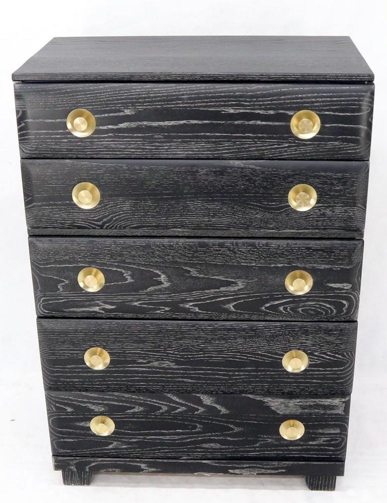 Five Drawers Cerused Oak Brass Hardware High Chest Dresser