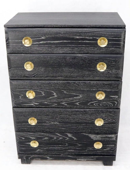 Five Drawers Cerused Oak Brass Hardware High Chest Dresser