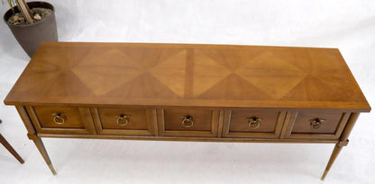 Mid-Century Modern Long Low Profile Credenza with Round Ring Drop Pulls
