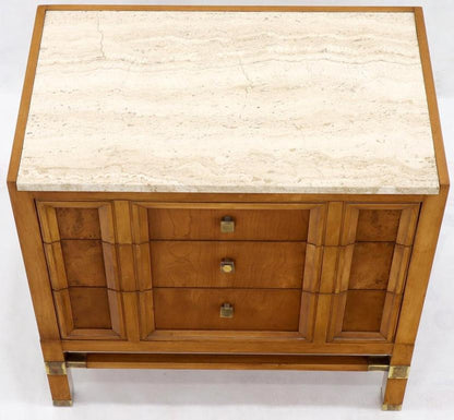 Travertine Top Three Drawers Bachelors Chest with Brass Pulls and Accents
