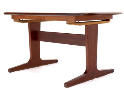 Compact Solid Teak Danish Mid-Century Modern Dining Table with Two Leaves