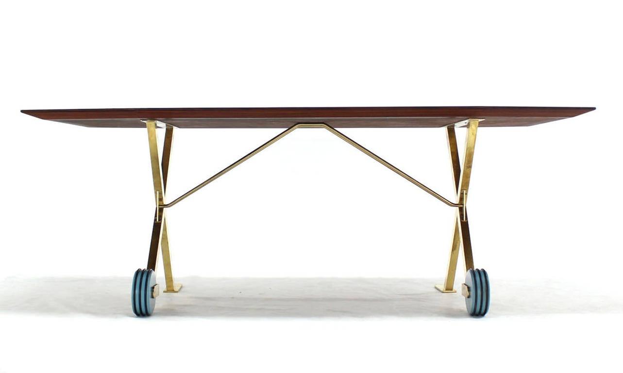 Brass X Base on Wheels Dining Serving Boat Shape Table