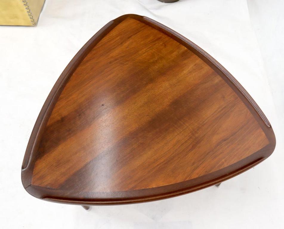 Rounded Triangular Shape Danish Mid-Century Modern Side Occasional Table Cane