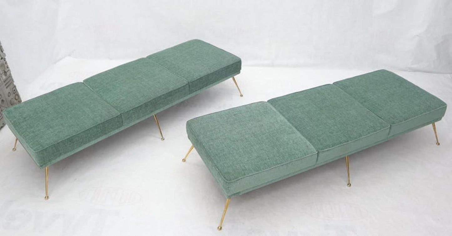 Pair of Six-Legged Brass Feet Italian Daybeds on Brass Feet