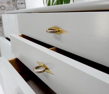 Two Tone Light Grey & White Fluted Drawer Fronts Brass Stretchers Long Dresser