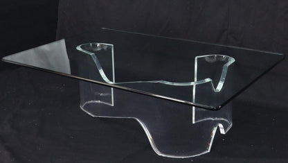 Thick Bent Lucite Organic Shape Base Rectangle Glass top Coffee Table