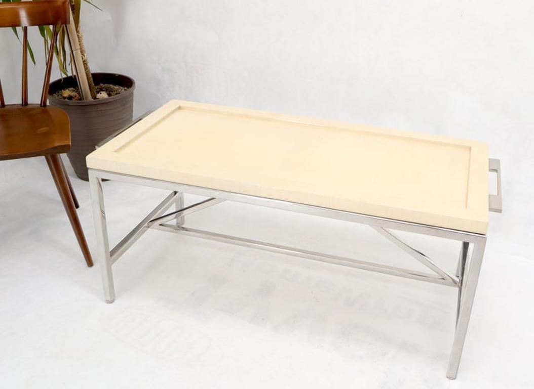 Lacquered Parchment Tray Stainless Steel Base Coffee Table
