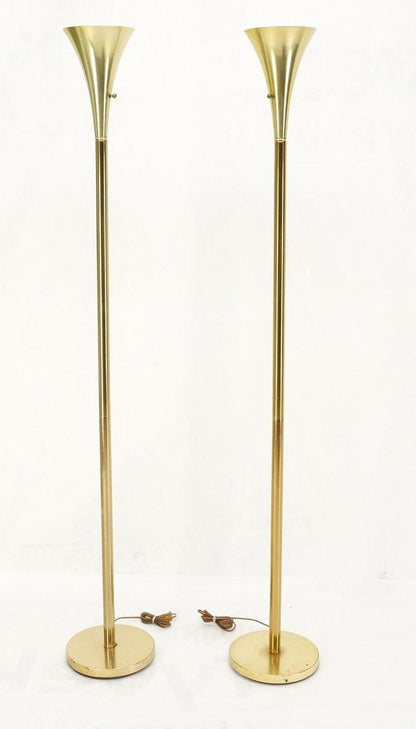 Pair of Mid Century Modern Brass Trumpet Shape Floor Lamps Torcheres