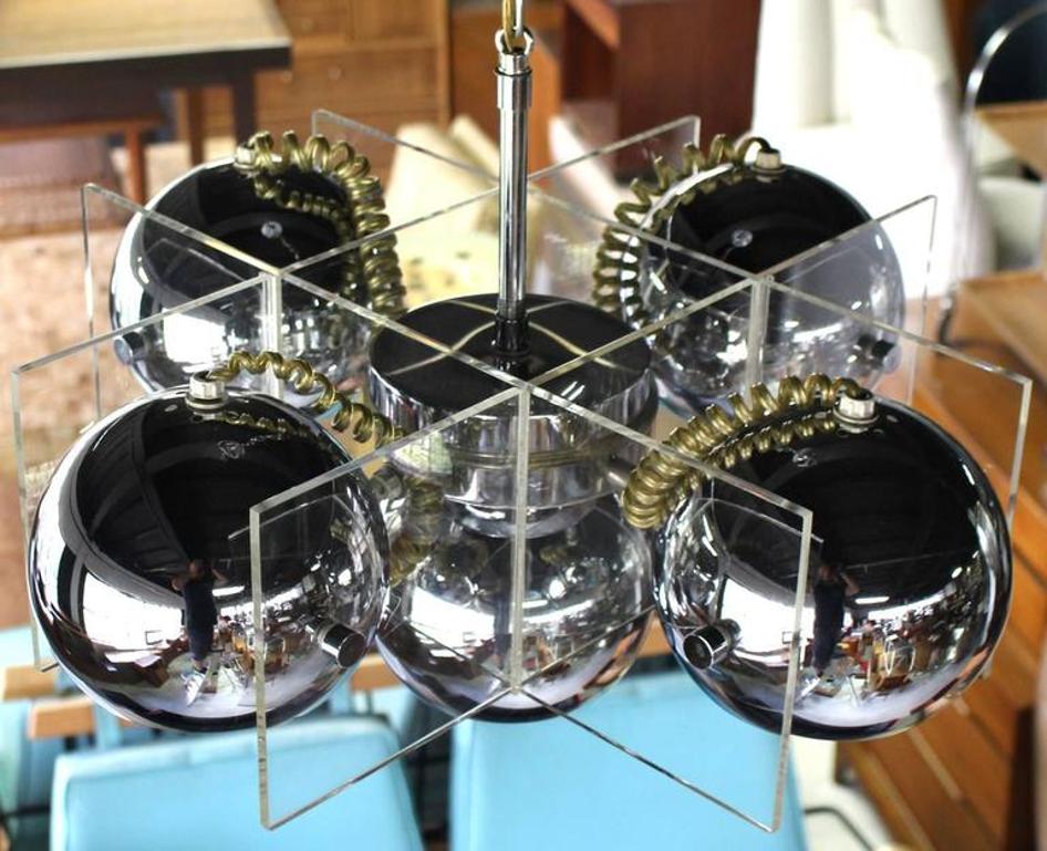 Lucite and Chrome Domes Mid-Century Modern Light Fixture