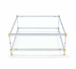 Large 37x37  Square 2 Tier Chrome Brass Glass top Coffee Table