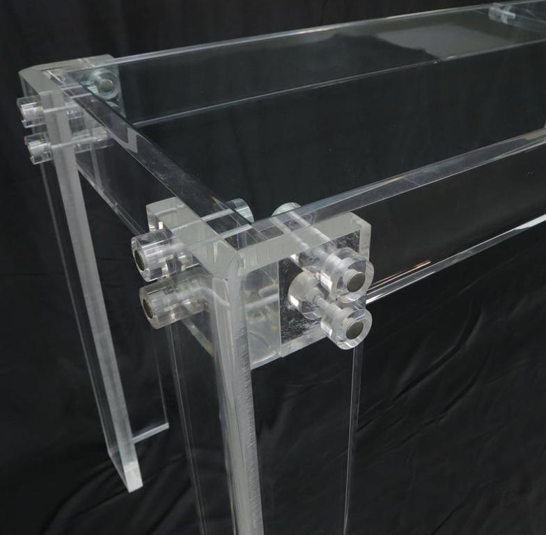 Large Long Lucite Base Glass Top Console Sofa Table