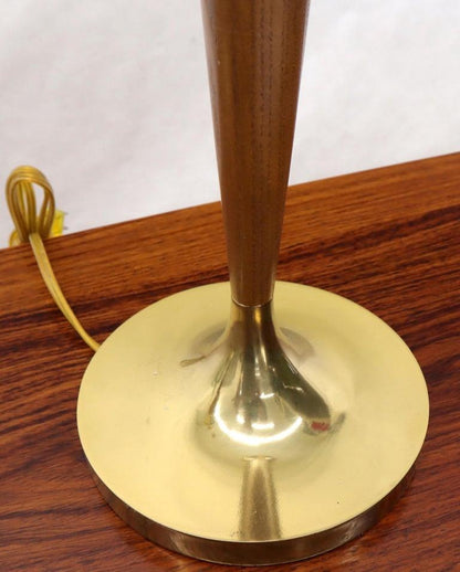 Pair of Walnut and Brass Mid-Century Modern Table Lamps