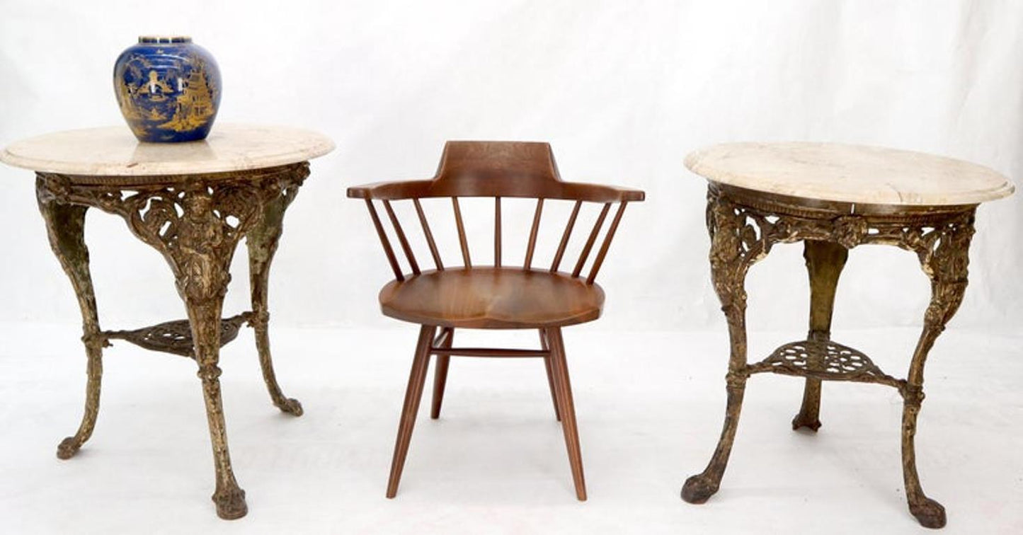 Pair of Heavy Cast Iron Bases Marble Tops Cafe Center Guéridon Tables