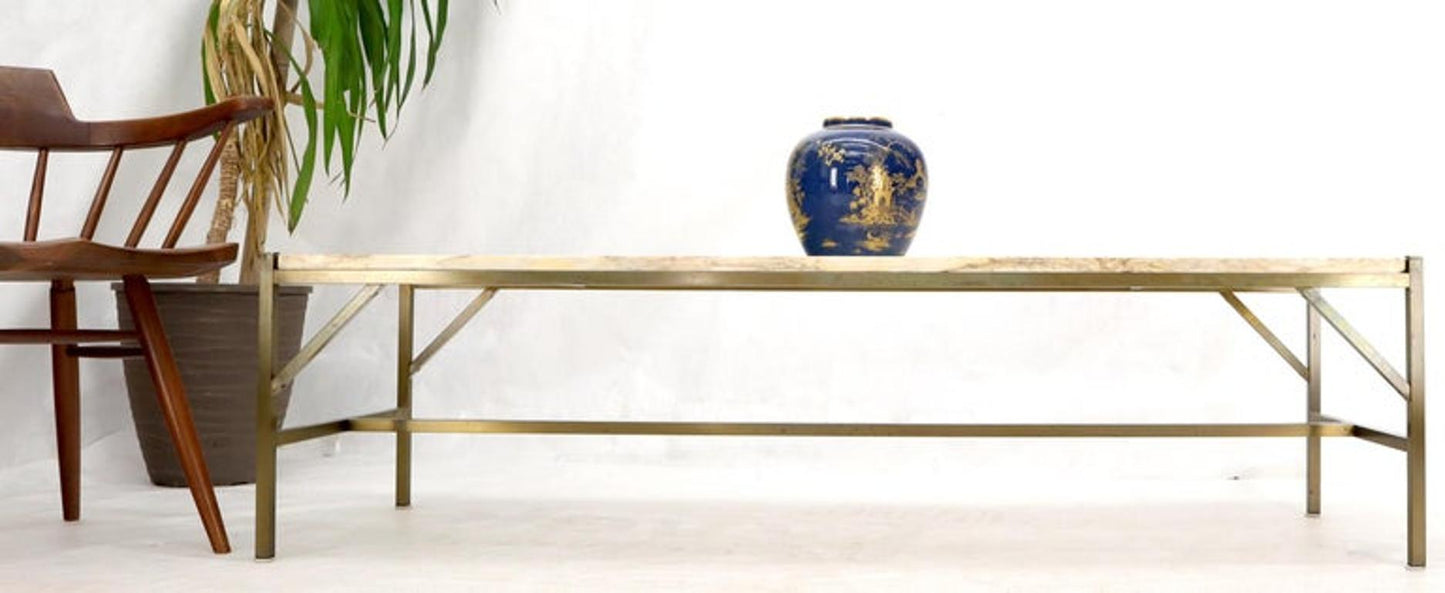 Brass Frame Marble Top Rectangular Coffee Table McCobb Attributed