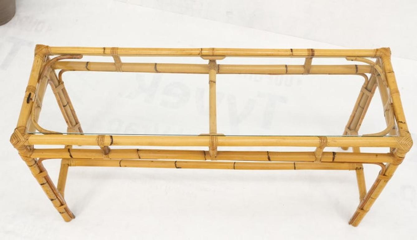Mid-Century Modern Bamboo Glass Top Console Sofa Table