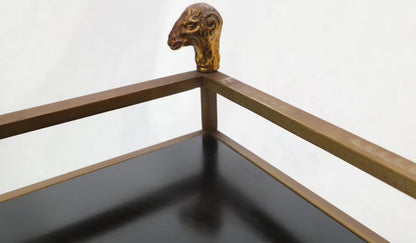 Chrome and Brass X Base Console w/ Gallery Rams Heads Hoof Feet Black Lamiante