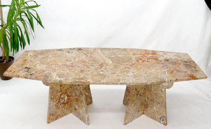 Large Marble Boat Shape Top Dining Conference Table on Cross Shape Bases