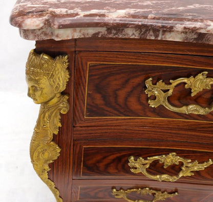Bombe French Marble Top Bronze Ormolu Louis XV Style 4 Drawers Dresser Commode