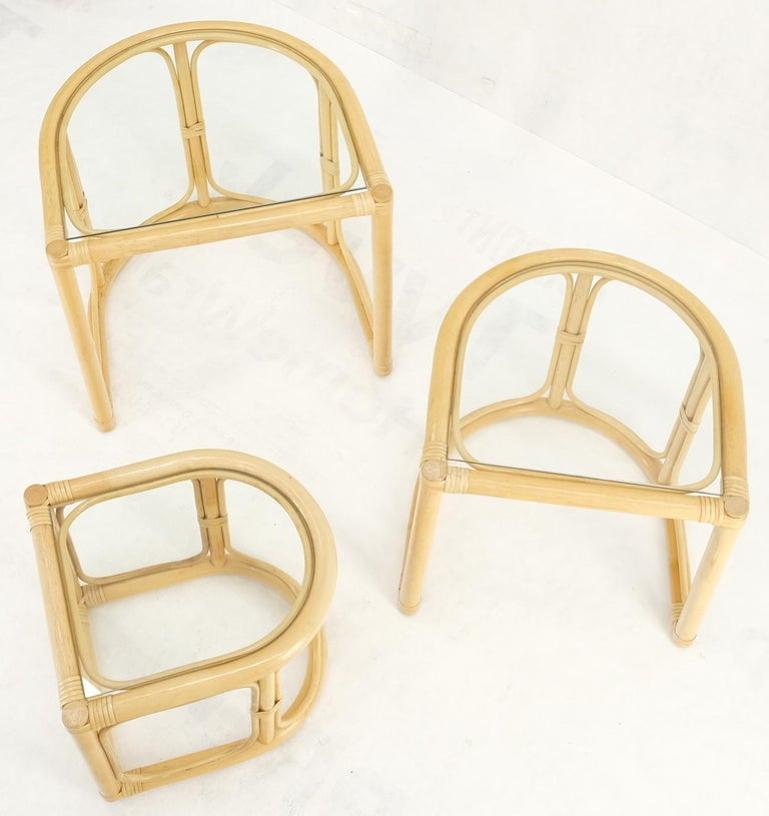 Bent Reed Bamboo Rattan Set of Three Stacking End Side Occasional Tables Stands