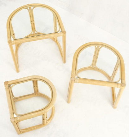Bent Reed Bamboo Rattan Set of Three Stacking End Side Occasional Tables Stands